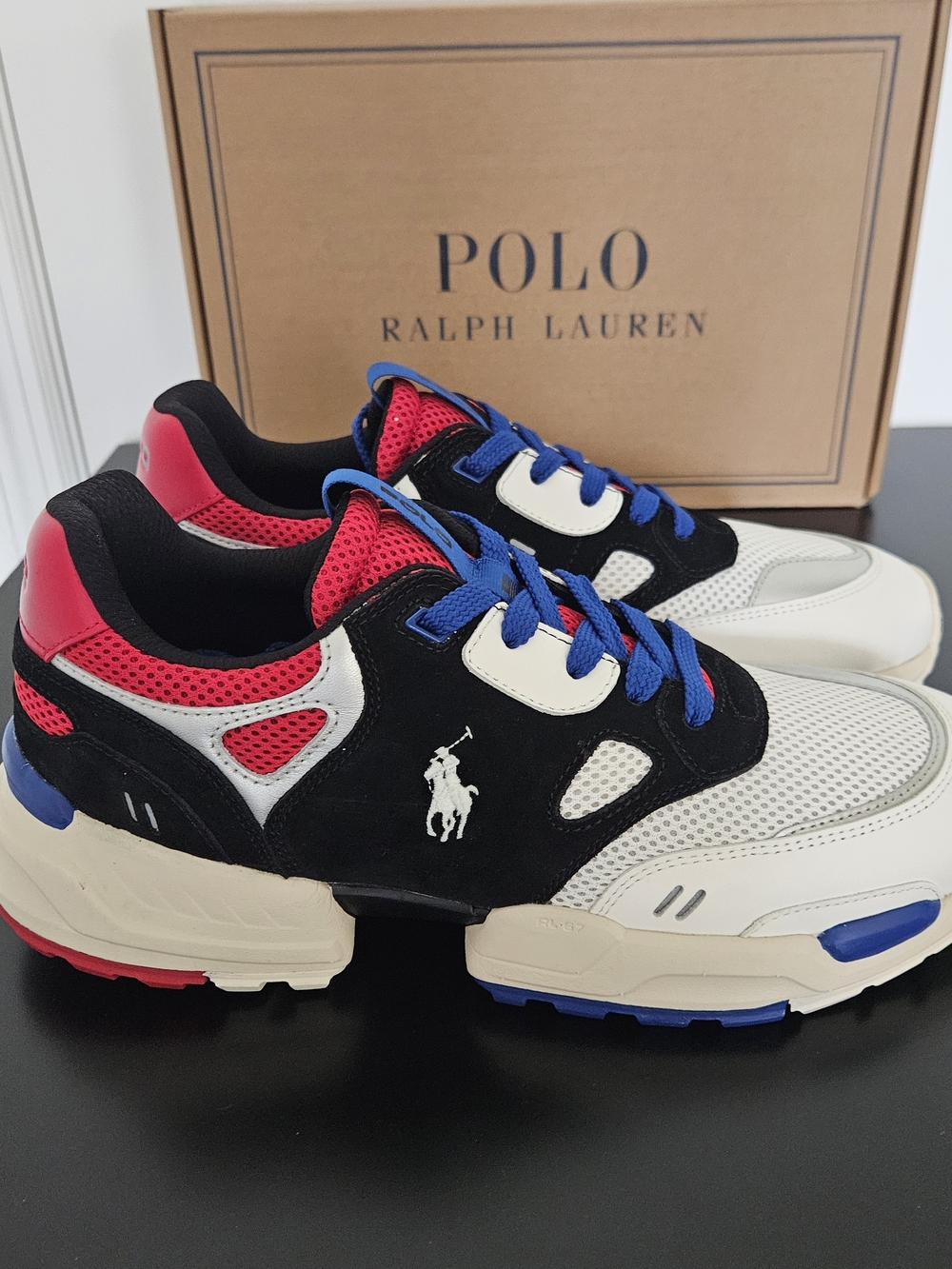 NIB Men's Polo Ralph Lauren Jogger Leather & Mesh Sneakers Size 10D